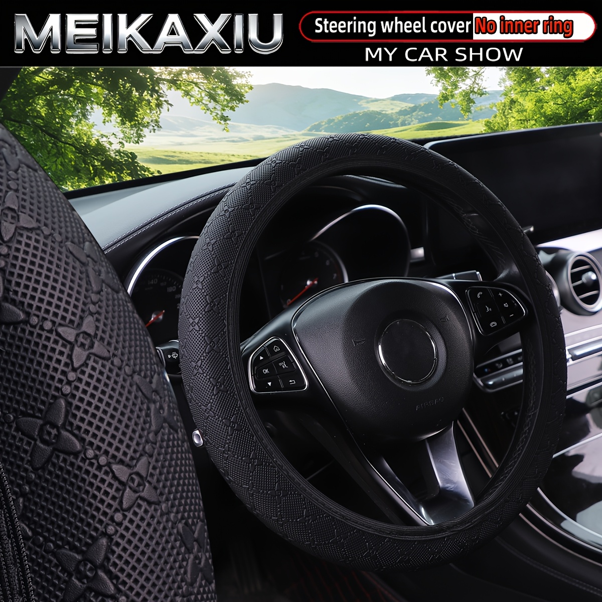 TEMU Stervormige 3D-geëmailleerde Kunstleren Auto Stuurhoes, Zonder Binnenring, Geschikt voor -15 Inch Stuurwiel, voor Auto Interieur Decoratie, voor