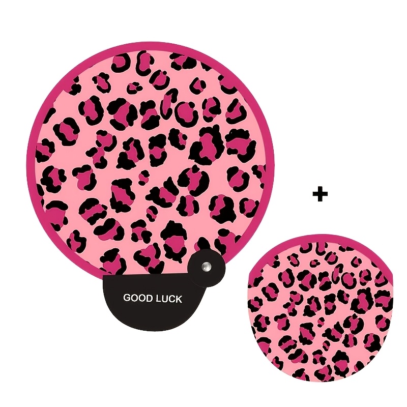1pc Pink Leopard Print Folding Fan, Portable Handheld Fan, Suitable For Outdoors, Makeup, Role-playing, Birthday Parties