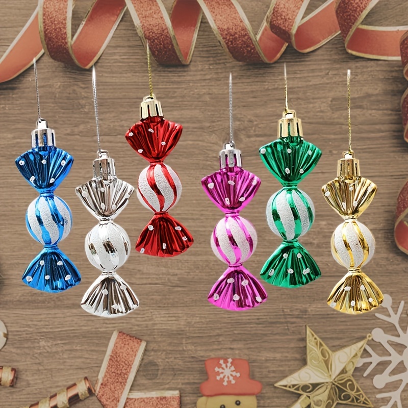 

6- Christmas Ornaments - Plastic Hanging Decorations For , No Needed, Christmas Holiday Decoration Set