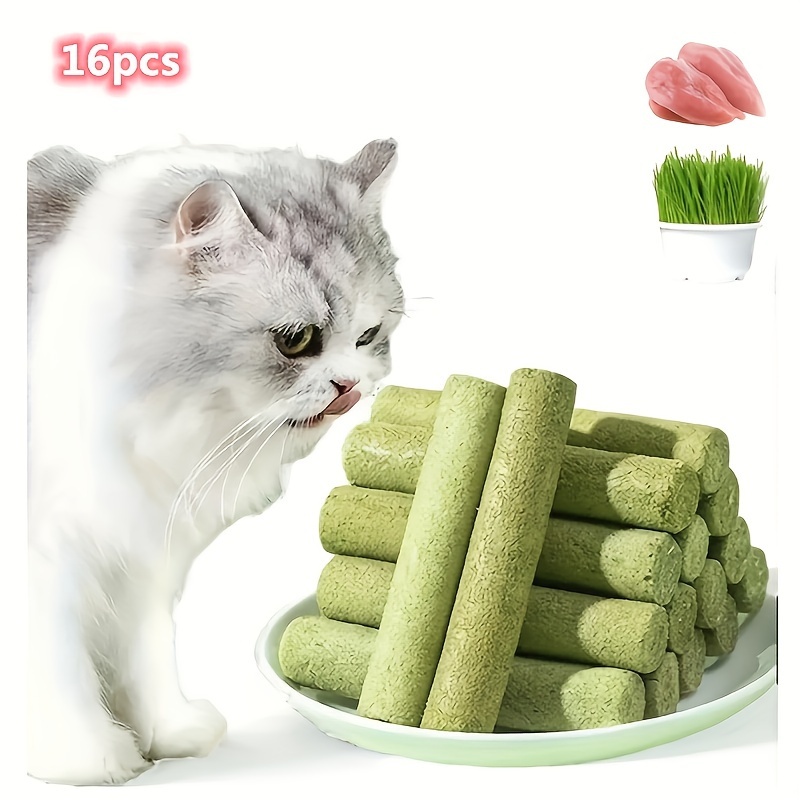 

16pcs Cat Grass Teething Sticks For Control, Treat With Chicken Flavored, Cat For Teethcleaning