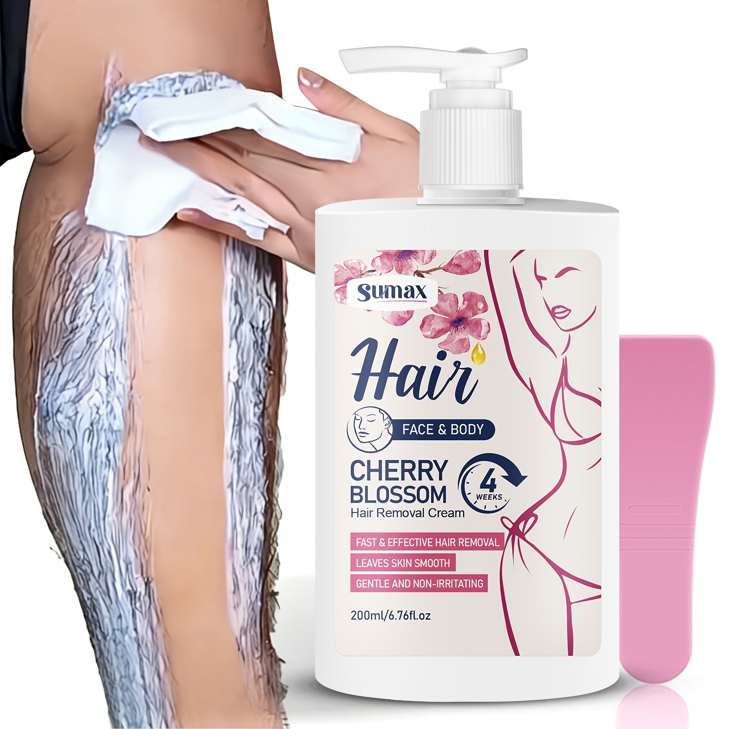 Image of 200ml Sakura : And Quick Hair Removal, Suitable For Whole Body And Inner Thighs. Formulated With Botanical Ingredients, Including Sakura And Orchid Extracts, To Irritation. Perfect For Summer
