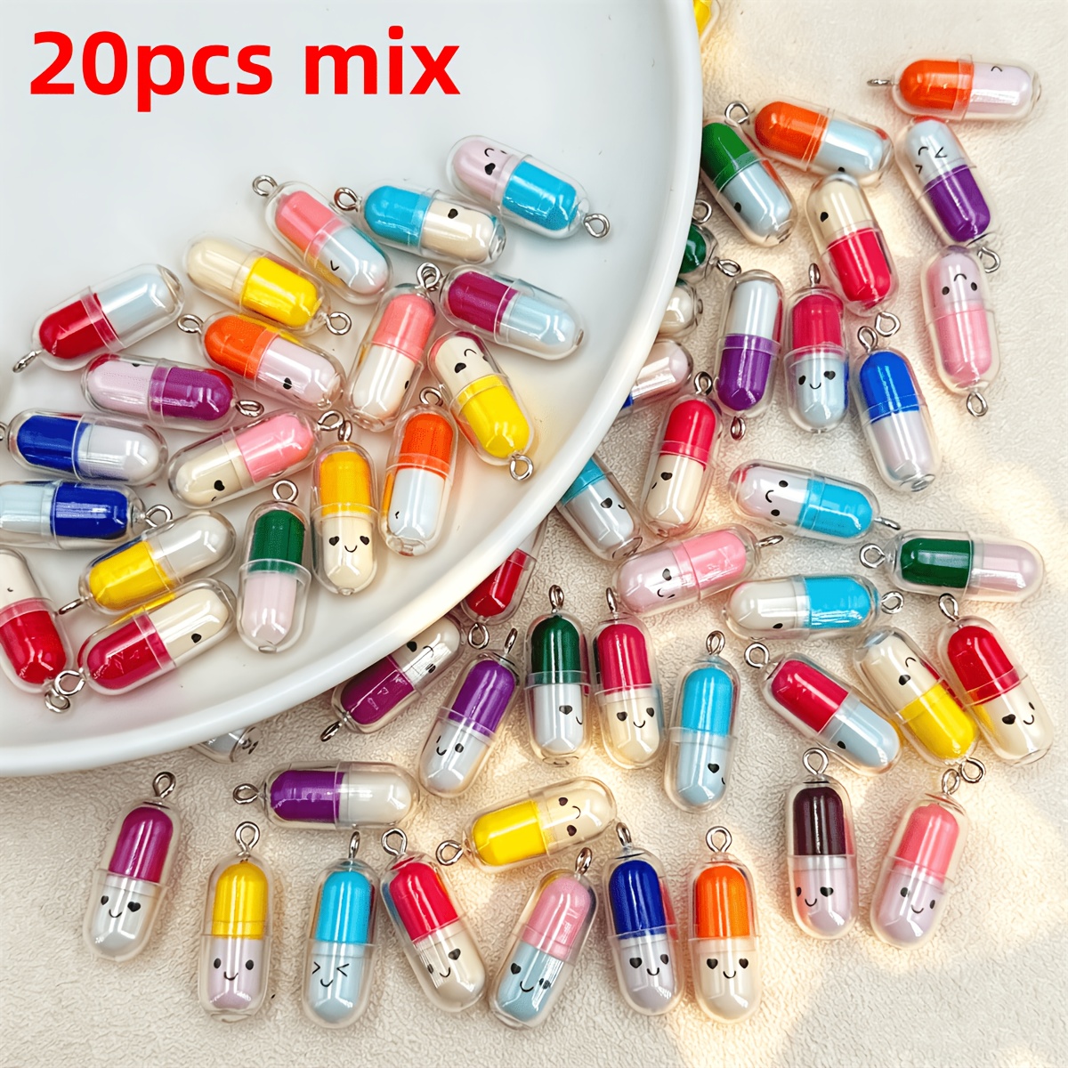 TEMU 20pcs Assorted Transparent Love Pill Charms With Paper Notes Inside, Suitable For Handmade Jewelry, Pendants, Earrings, Chain Accessories,