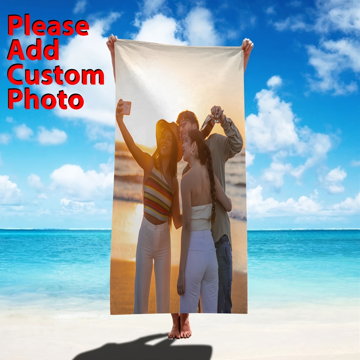 

Custom Photo Beach Towel - Quick-dry, Microfiber, Surfing & Swimming, Ideal Gift For Family & Friends - Machine Washable, Rectangular, Contemporary Style