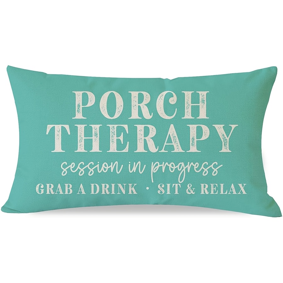 

1pc Country- Throw Pillow Cover, Porch Therapy Design, Machine Washable, Zipper Closure, Woven Decorative For Room Types, With Turquoise For Outdoor, Spring, Front Porch, Patio Decor