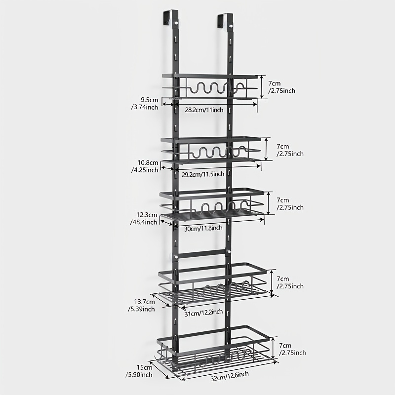 TEMU Over Door Hanging Organizer 5 Tier Adjustable Closet Door Organizer Hanging Black Over Door Spice Rack For Space Saving Storage, Utility Racks