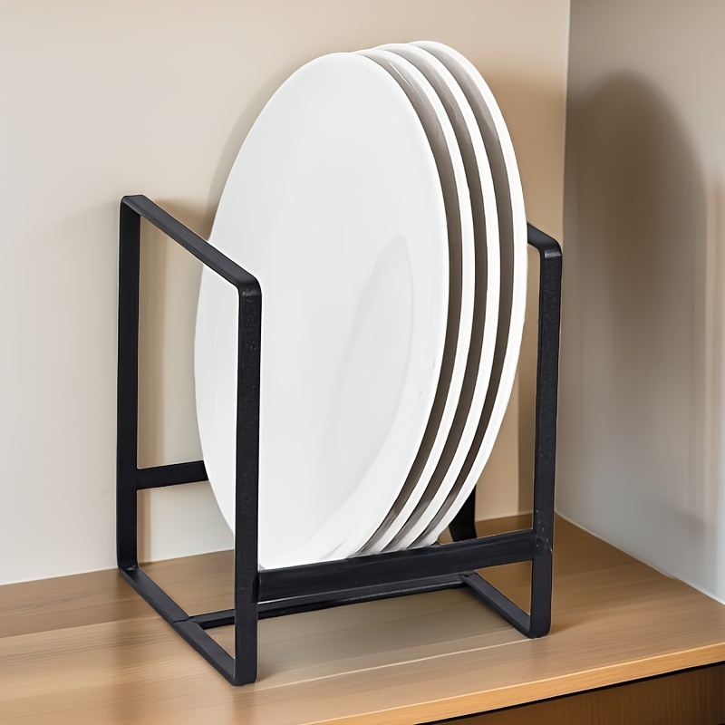 TEMU Stylish Black Metal Bowl And Plate Rack Set - Space-saving Kitchen Tiered Storage Shelf, Durable No-drill Hanging Installation, Pull-out Design