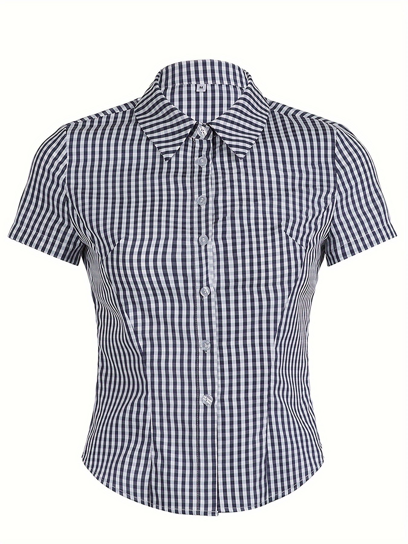 stylish basic checkered button shirt y2k fitted short sleeve