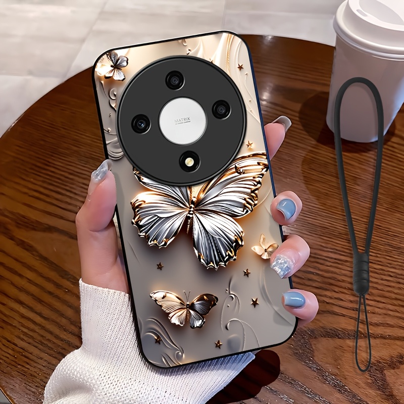 TEMU Phone Case - 2d Flat, 2pcs Set: Includes 1 Phone Case And 1 Strap, Creative Pattern Phone Case, Suitable Magic6 Lite, Unisex Lanyard Phone Case,