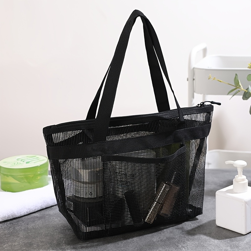 TEMU University Dorm Handheld Mesh Zipper Toiletry Bag Portable Travel Organizer