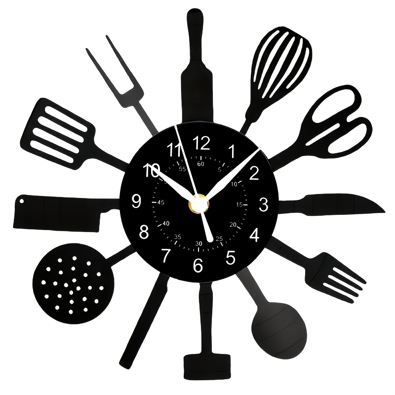 TEMU 1pc Vinyl Record Wall Clock, Knife, Fork And Spoon Wall Clock, Kitchenware Theme Wall Clock, Silent Clock, Kitchen Restaurant Decoration, For