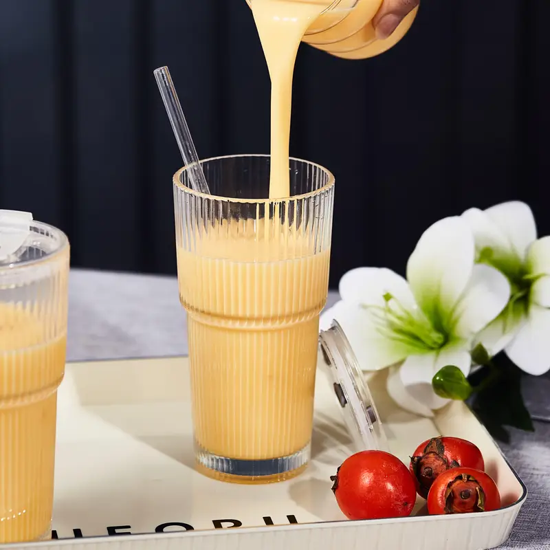 2pcs 600ml 20oz large striped glass with lid reusable suitable for cold drinks juice and coffee ideal for home office and holiday mothers day and easter gifts Product details 2