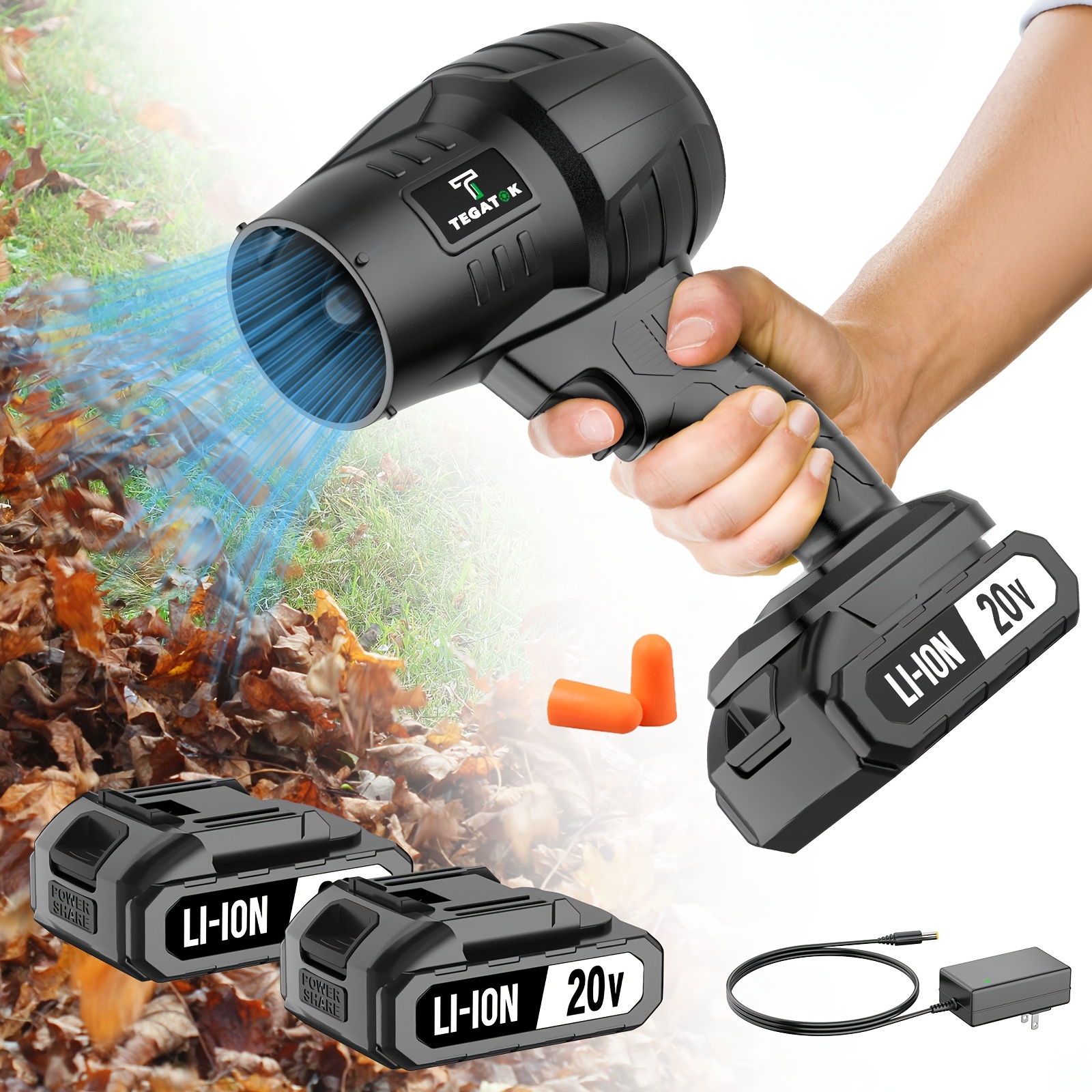 Turbo Blower 20V Cordless Electric Leaf and Dust Blower with 2.0Ah Battery and Charger, Handheld High Pressure Air Jet Blower for Outdoor Us