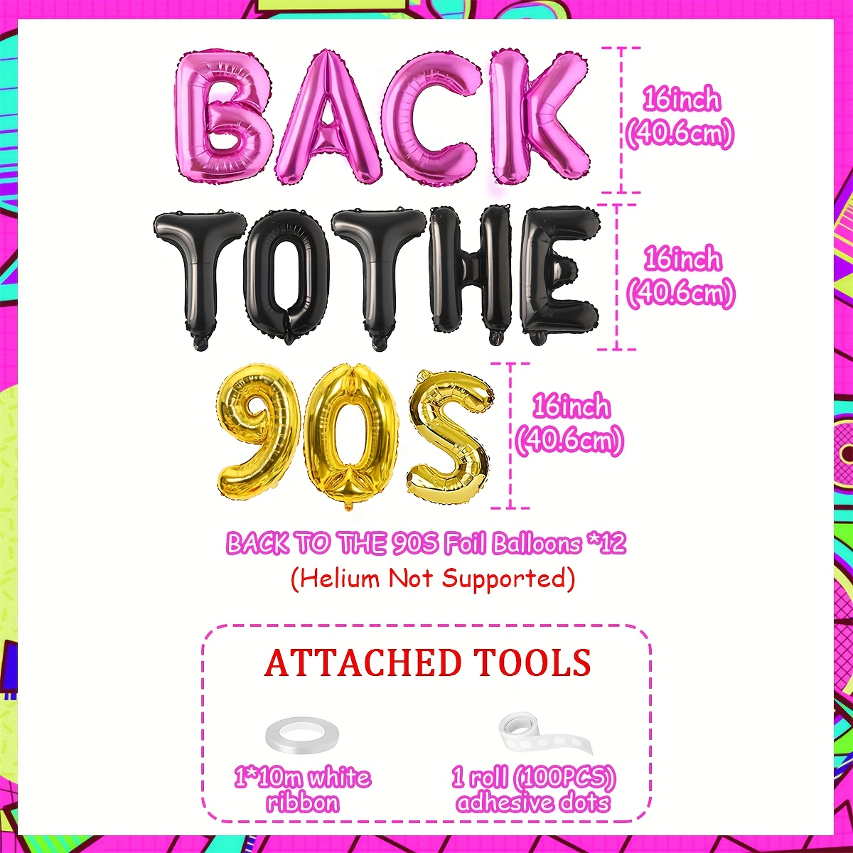 Image of Back To The 90s Colorful Letter Foil Balloon Set, Camping Theme Party Decorations, Graduation Bridal Gift Party Background Decor, Wedding Birthday Party Decor Supplies