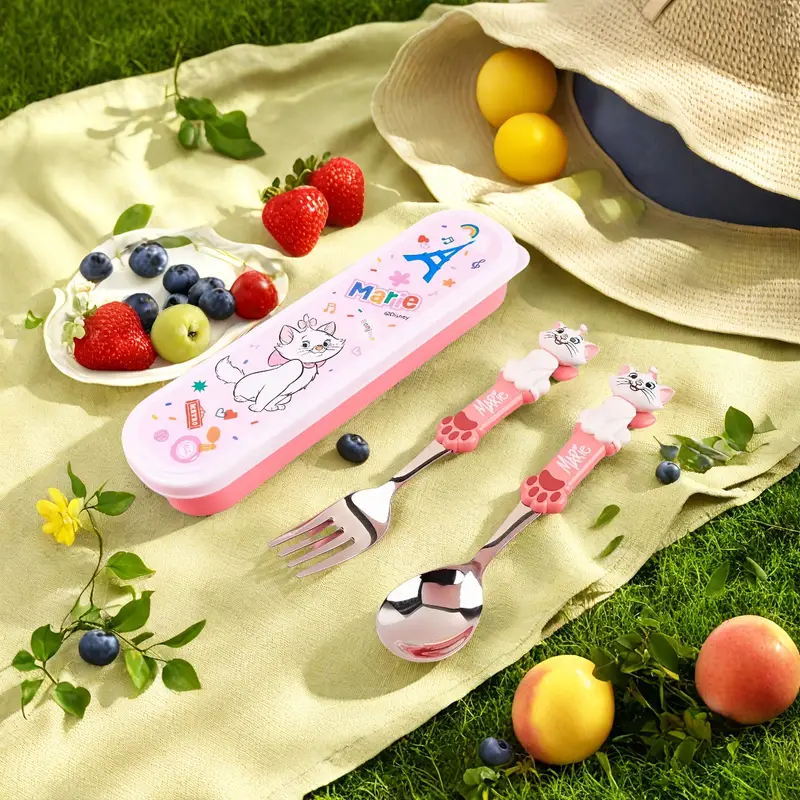 3pcs set of marie cutlery spoon fork boxe adorable stainless steel tableware portable reusable utensils western suitable for lunch camping workplace travel ideal gifts for Product details 0
