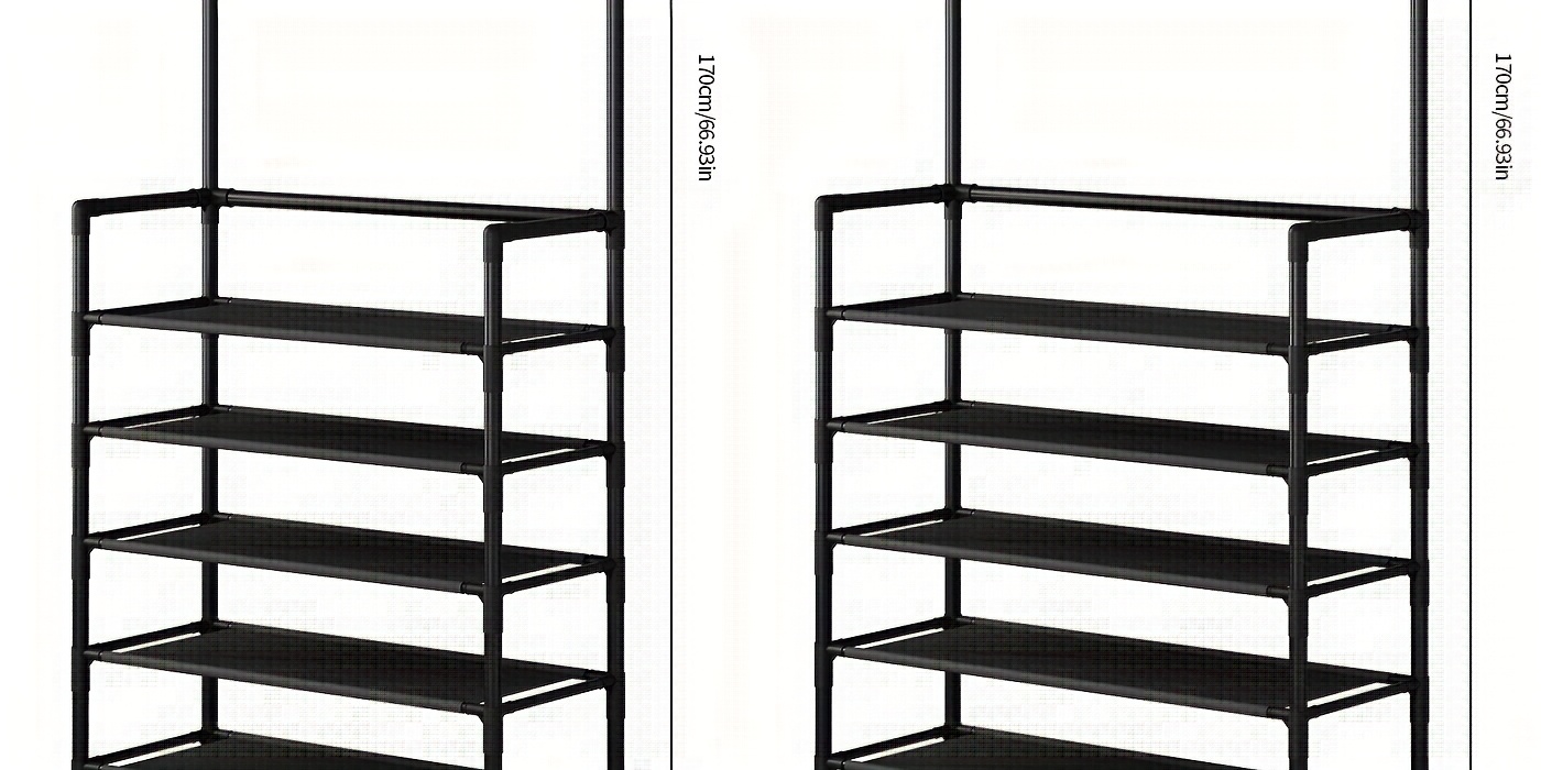 4-5 Tier Hallway Organizer with 8 Hooks - Space-Saving, Easy to Assemble, Durable Design for Entryways And Bedrooms, Minimalist Style - Black/White, Perfect for Entryway Storage, Freestanding Shoe Rack