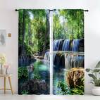 2pcs waterfall landscape print curtains rod for easy hanging vibrant forest cascading water scene living room bedroom office durable polyester fabric rod not included