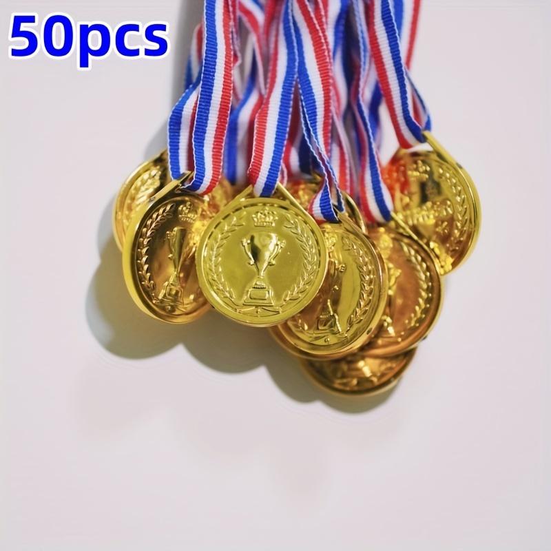 

50pcs Universal Pe Golden Award Medals Set For Summer Events, Odorless, Premium Quality, Multi-size Winner Medals For Various Competitions