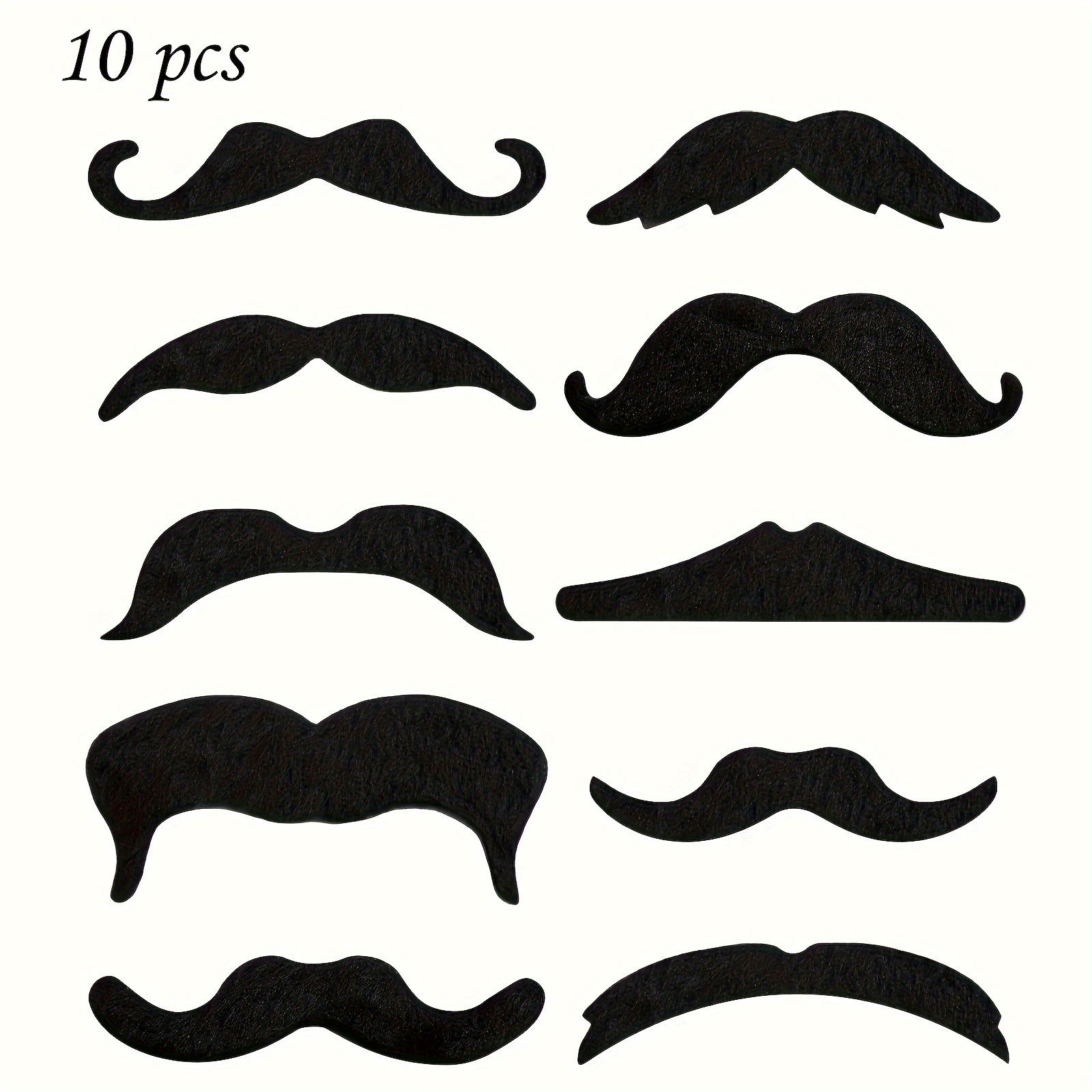 

Aubeco 60pcs/10pcs Black Polyester Fake Hairy Mustaches, Self-adhesive, 10 , Cute Novelty Beard For Christmas Party Costumes, All