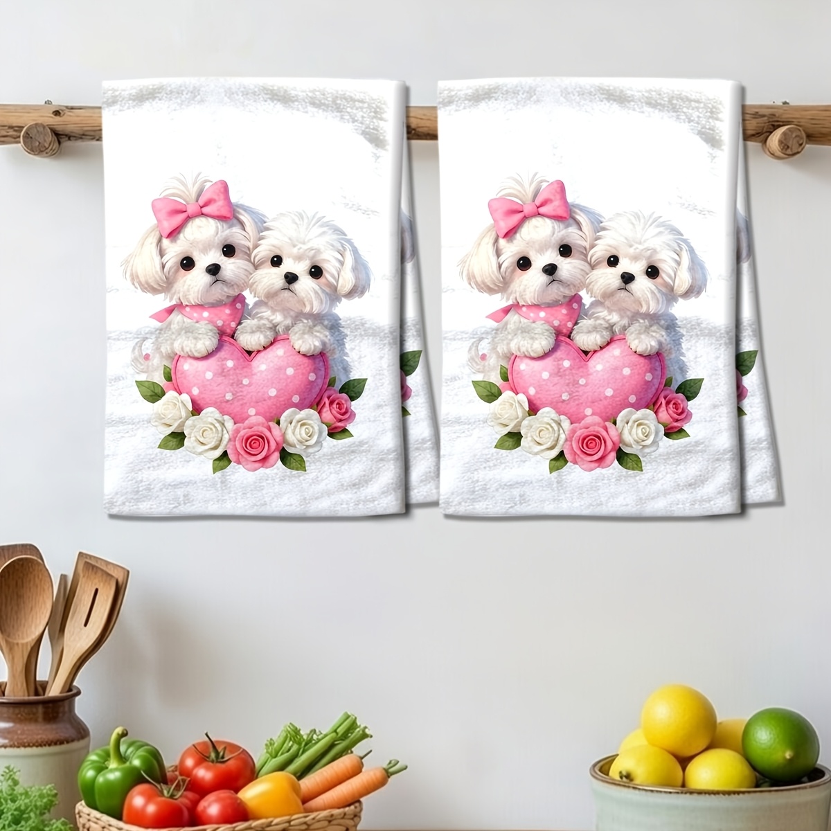 TEMU 2pcs Maltese Dog-themed Cleaning Cloths - Cute Maltese Puppy Kitchen Towels, Soft Microfiber Dishcloths Suitable, Bathroom, Multi-room Use -
