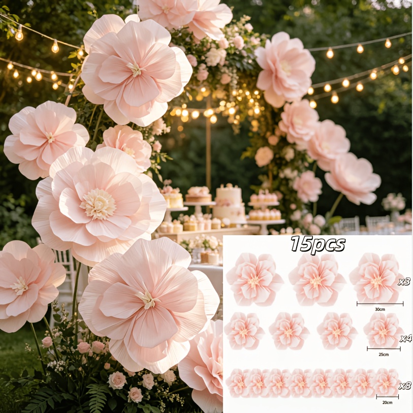 TEMU 15pcs Artificial Paper Flowers, Faux Flowers For Diy, Suitable For Multiple Scenes: Weddings, Proposals, Birthdays, Valentine's Day , Background
