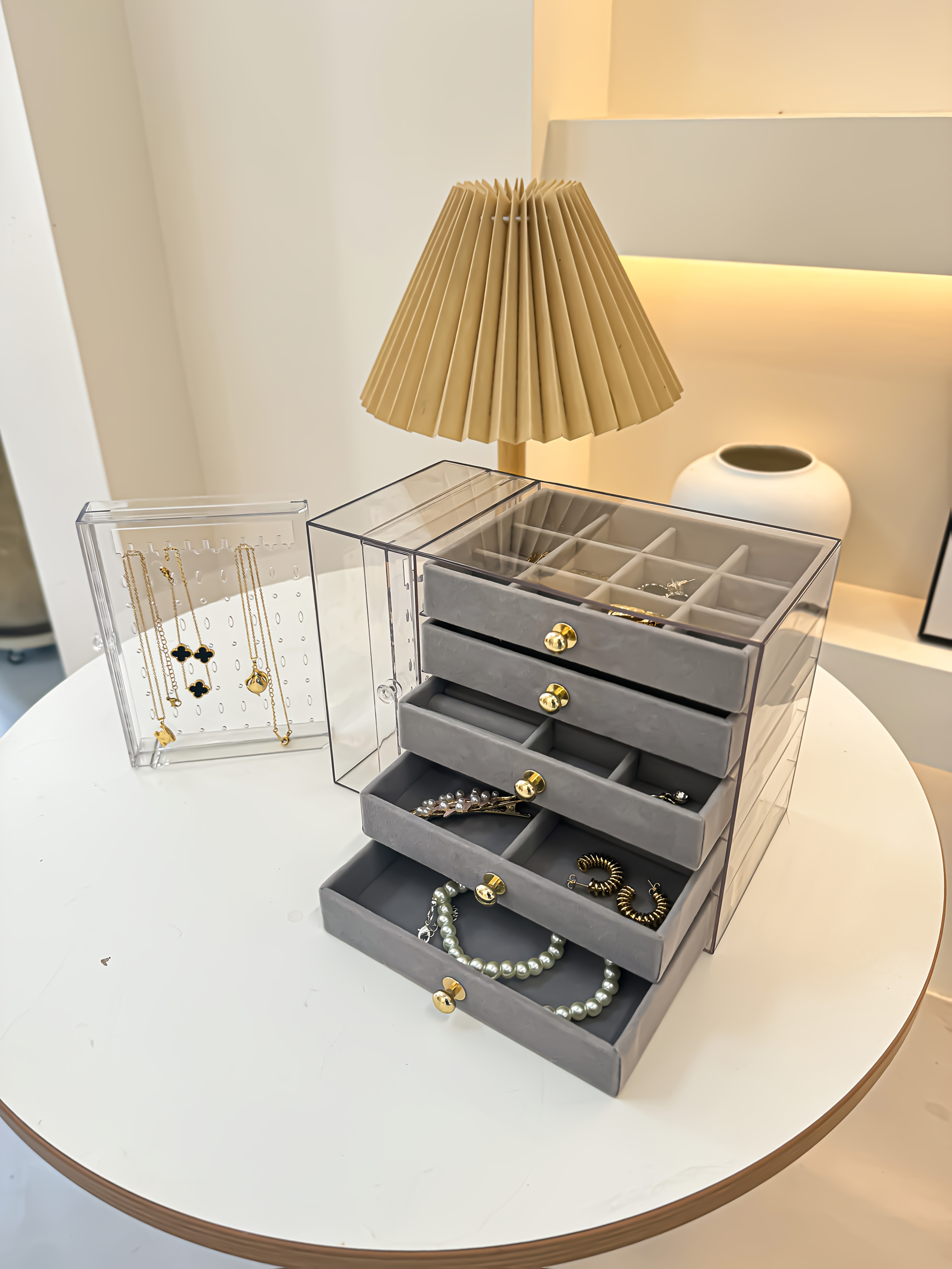 1pcjewelry boxes organizers high end jewelry box transparent large capacity jewelry storage box necklace display stand exquisite drawer style earring stud ring necklace and bracelet storage box multi functional jewelry box exquisite box Product details 2