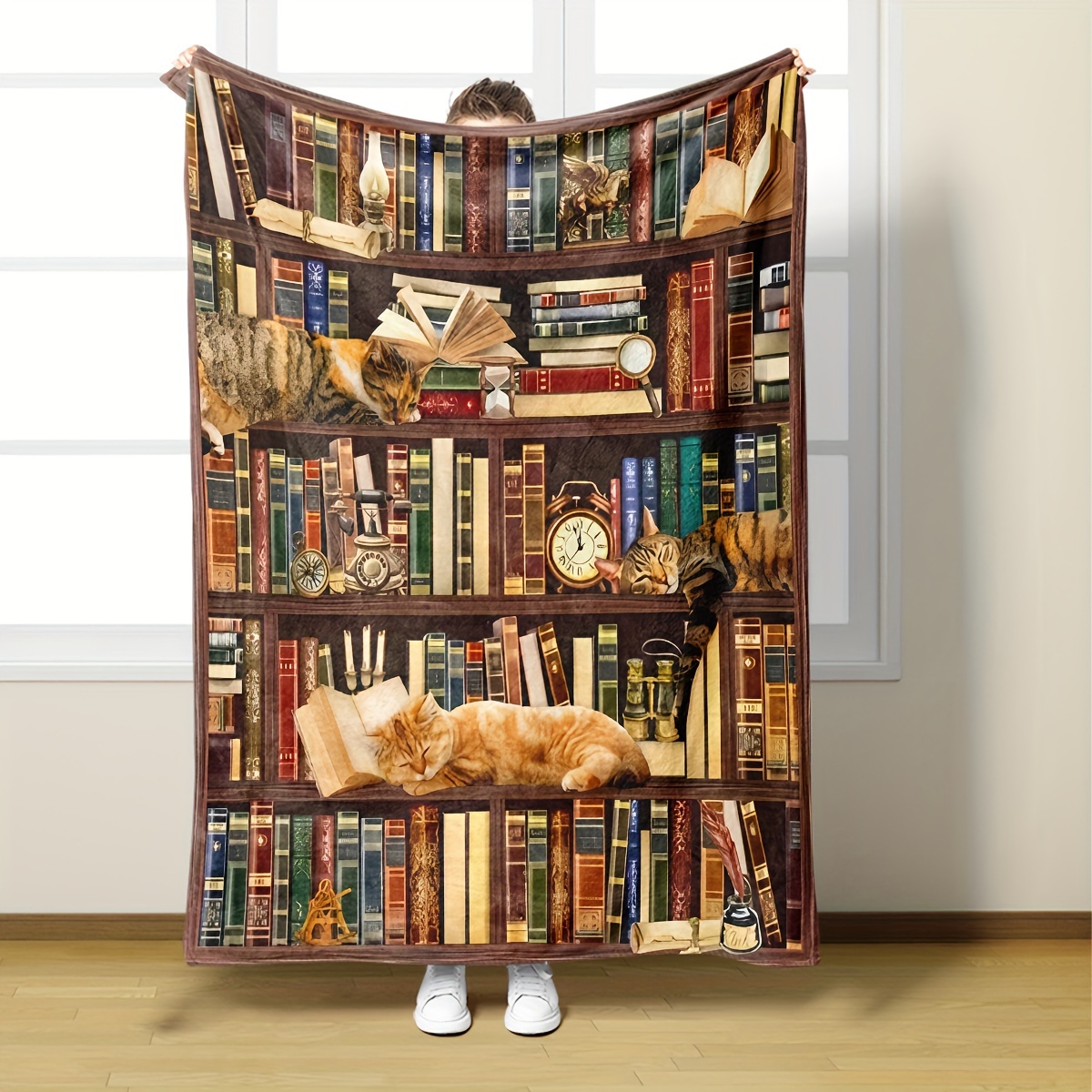 

Cozy Book Throw Blanket - Perfect Gift For Readers, Librarians & Cat Enthusiasts - Soft Flannel, , Anti-allergy - Ideal For , Camping & Holiday Presents