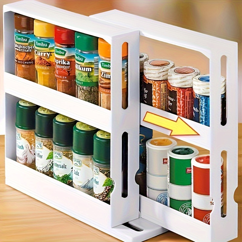 

2-tier Rotating Spice Rack Organizer - 1pc Plastic, Fragrance-free, Space-saving Countertop Storage For Kitchen, Bathroom & Home Office - Household Organization Accessory