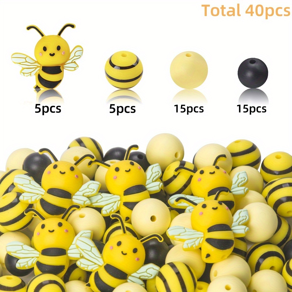 TEMU 40pcs 3d Silicone Beads Bulk Silicone Beads Animal Silicone Beads Silicone Pen Beads For Diy Keychain Beaded Pen Jewelry Making (bee)