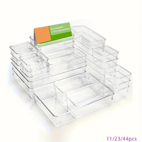 11pcs 23pcs 44pcs deluxe desktop drawer organizer set transparent multifunctional storage boxes for bathroom bedroom living saving adjustable stackable storage and organization