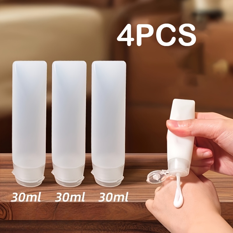 TEMU 4 pezzi Bottiglie a compressione da 30ml a tenuta stagna con tappo ribaltabile e dispenser a , contenitori da viaggio riutilizzabili, adatte per