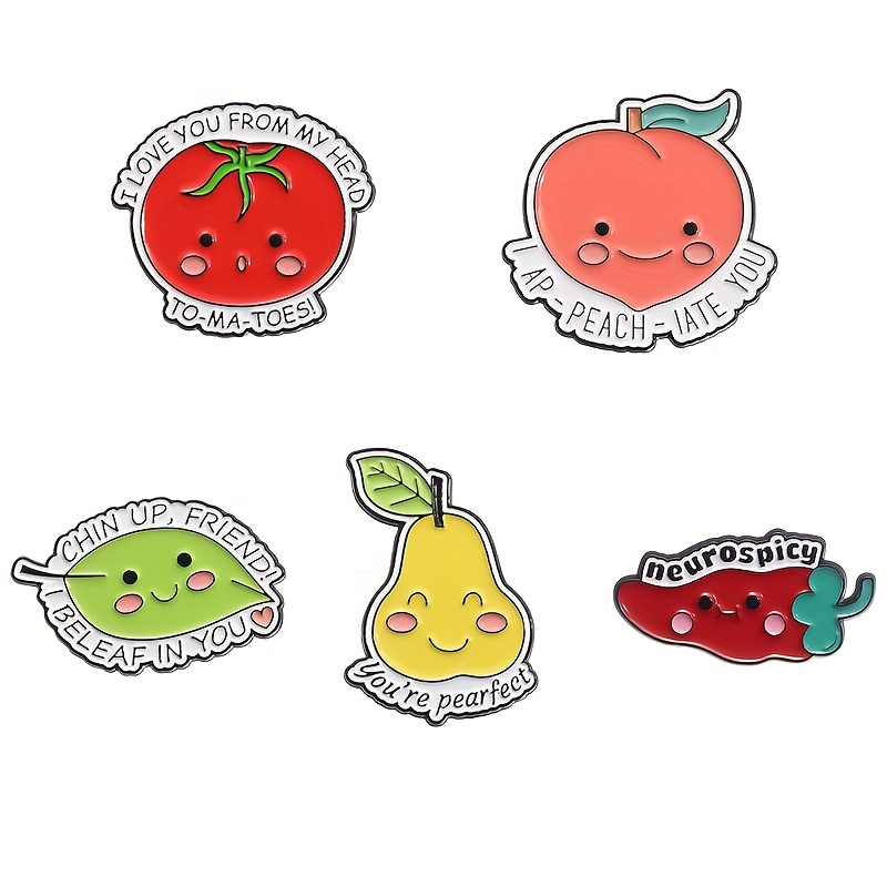 TEMU 5pcs Cute Fruits, Peaches, , , Chili Peppers, Brooches, Clothing Accessories, Necklaces, Medals, Versatile And Exquisite