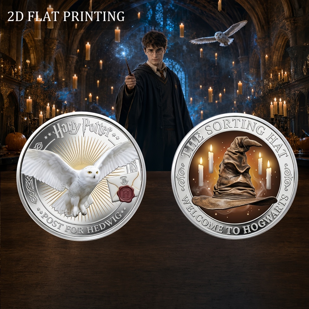 TEMU 1pc, 2d Flat, Harry Potter Hedwig Owl Commemorative Coin, Numismatics, Collectibles, Coin Collection, Collector Gift, Souvenir Coin, Owl
