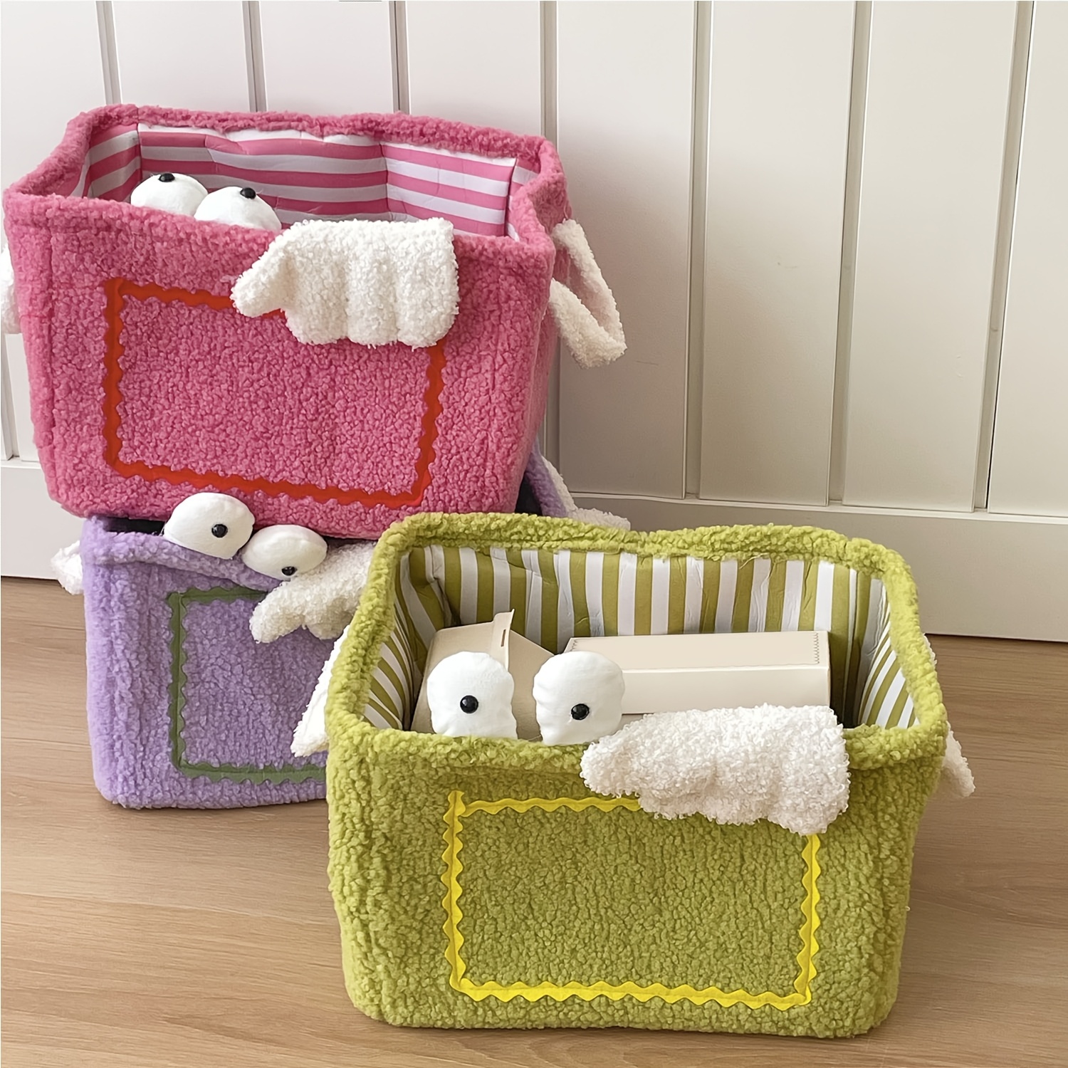 

Plush Storage Basket With Handles - Soft, & Washable Organizer For Snacks, Clothes, Toys, Phones, Headphones & More - Perfect Christmas Gift, Storage Bins For