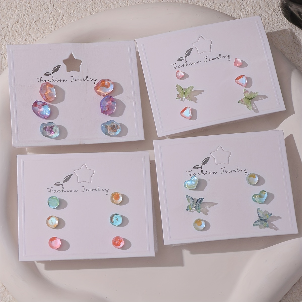 blue stud earrings set 3 dainty heart - Temu