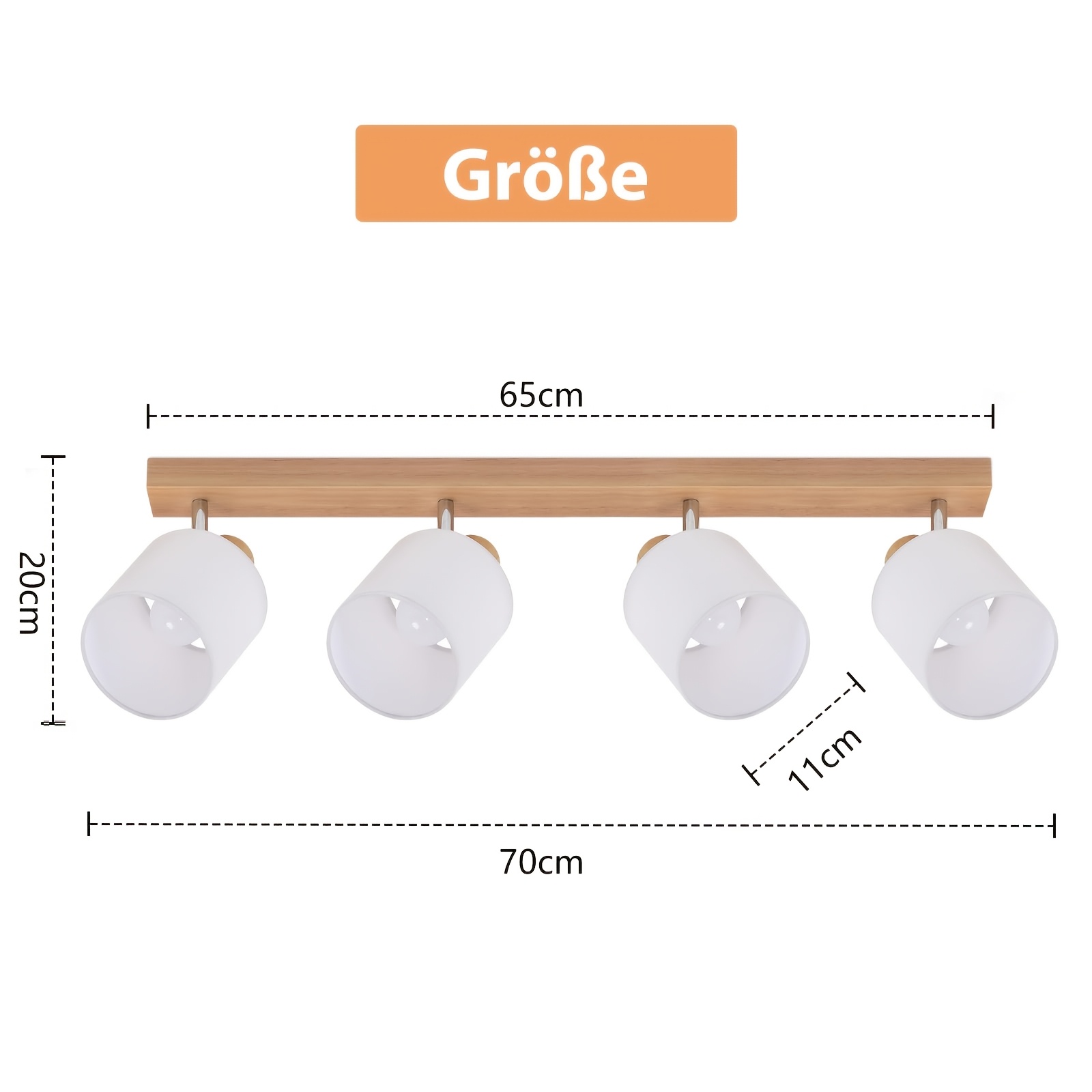 4-light Ceiling Light Living Room Wooden Ceiling Light Modern Spotlight E14 Swivelling 350° Kitchen Lamp, Fabric Shade, For Bedroom, Kitchen (without Bulb)