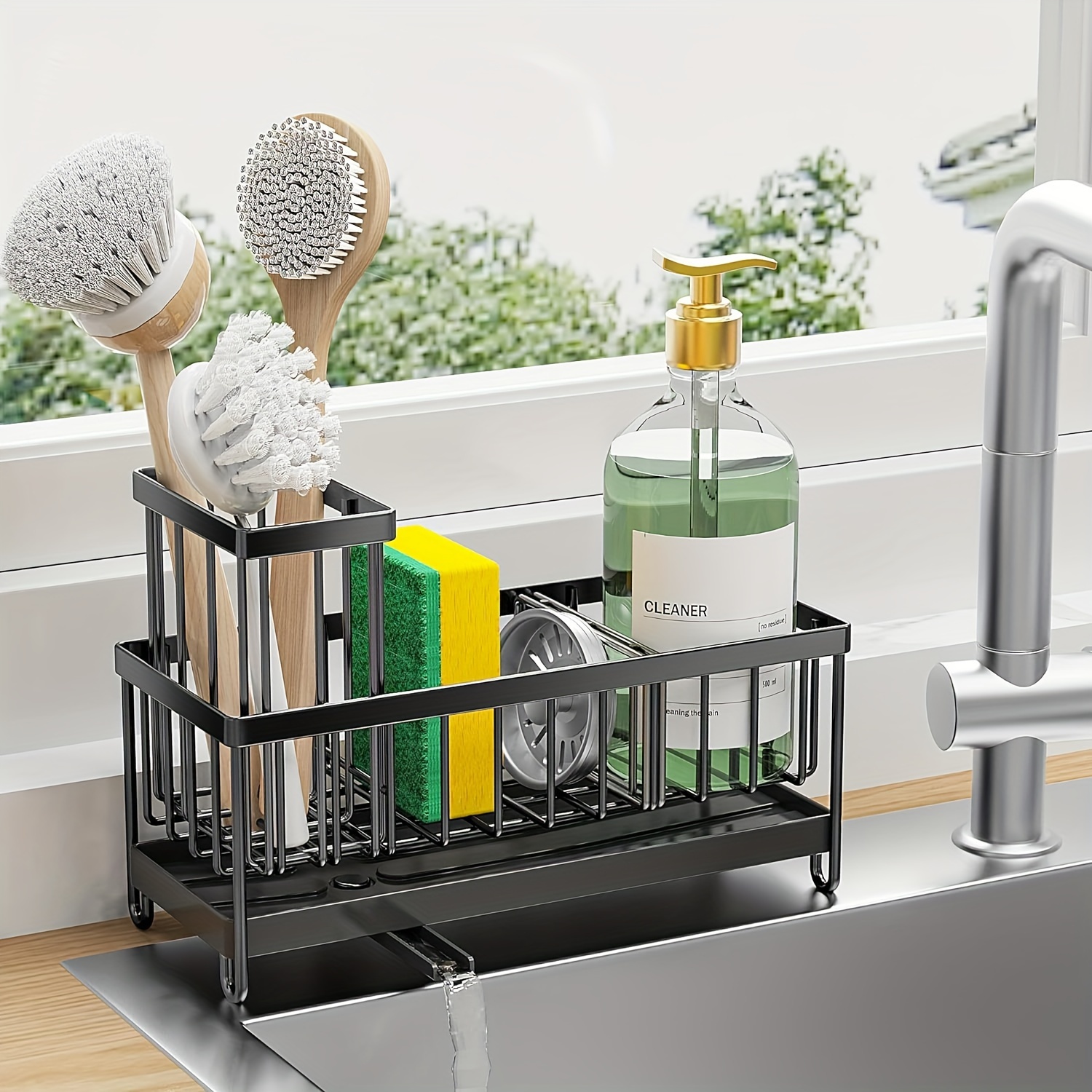 

The Sponge Holder For , The Brush Holder For The Sink, The 304 Stainless Steel Rust-proof And Easy-to-clean Cutlery Rack, Soap Dispenser