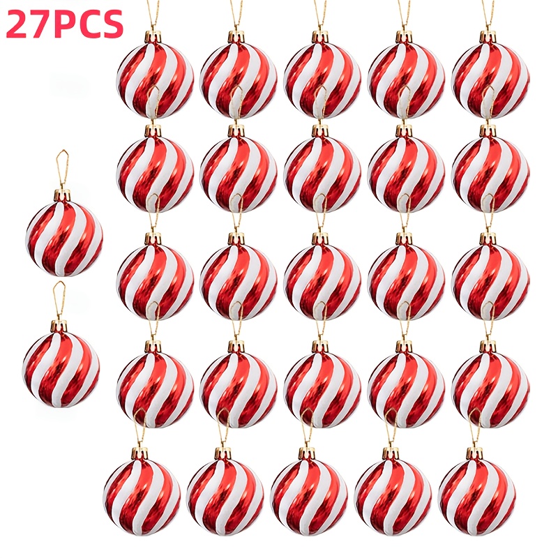 27pcs Christmas Holiday Decorations, Christmas Ornaments, Red And White Minimalist Christmas Hanging Decorations