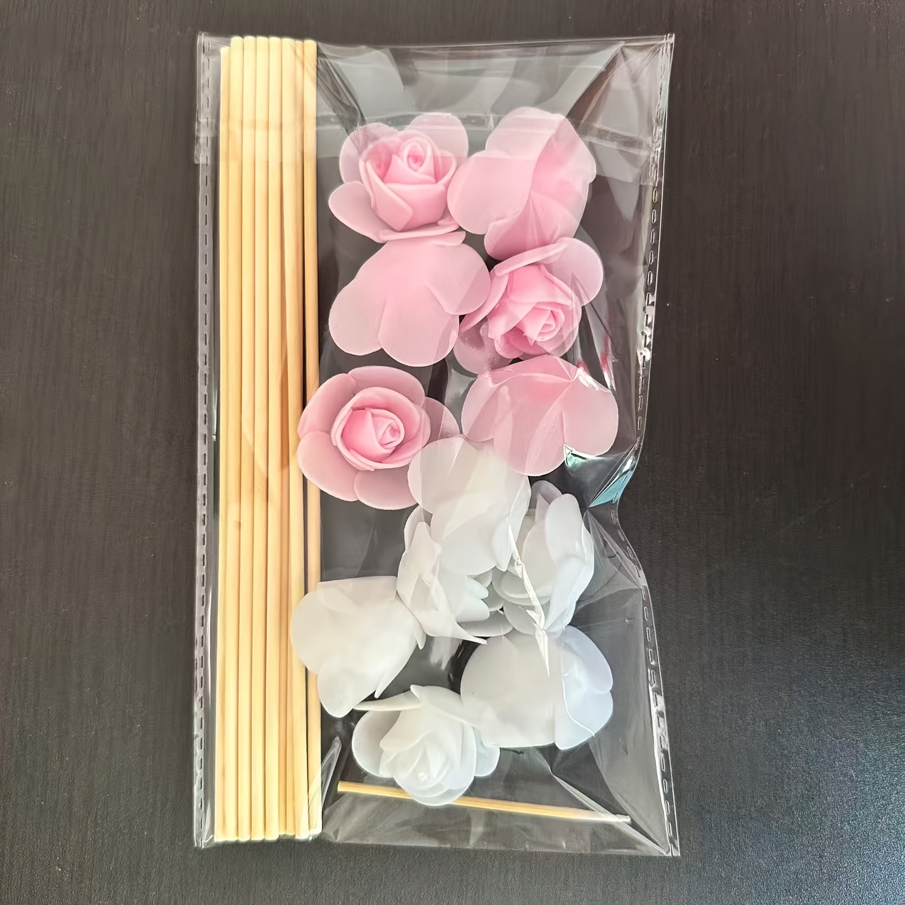 TEMU 25pcs Set Of Pink And White Flower Stick Set (no Fragrance) - Includes 12 Wooden-colored Sticks, 6 White Artificial Flowers, 6 Pink Artificial