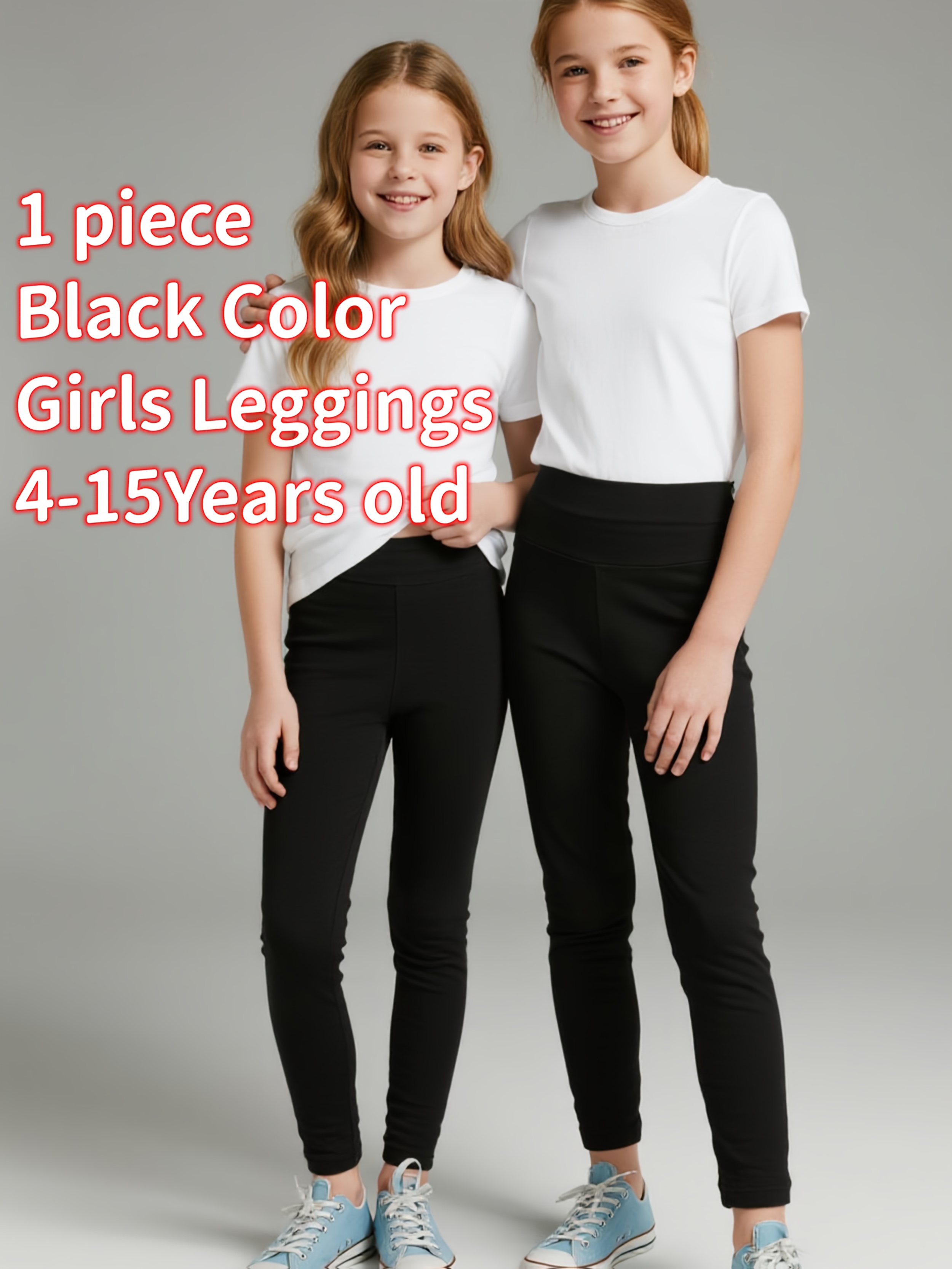 Girls' Stretch Soft High-Waist Black Leggings for Fall/Winter
