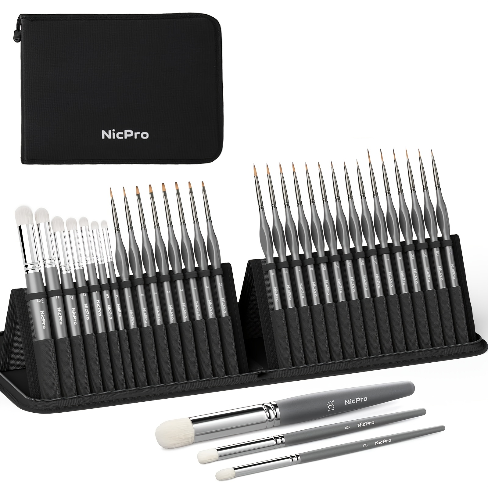 Image of 30pcs Model Building Brushes Drybrush, Miniature Fine Brush Set With Case For Acrylic, Oil, Watercolor, Detail Brush, Dry Brush For Model, Miniature Painting, Painting By Numbers