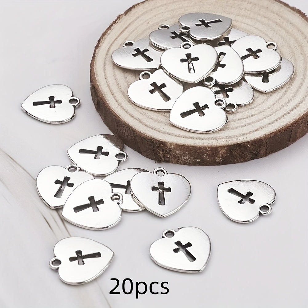 10/20pcs Antique Silvery Heart Cross Pendant, Handmade Charm Pendant, Heart Cross, Jewelry Making Earring Bracelet Necklace Additions 17x16mm