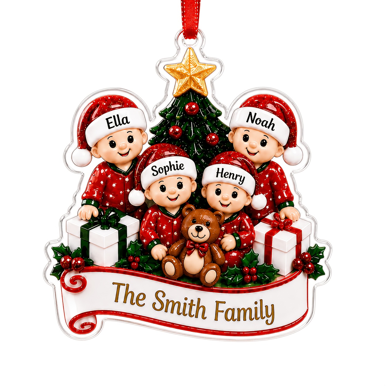 TEMU 2d Flat, Personalized Family Christmas Ornament - Custom 2-7 Names/initials Suitable For Xmas Keepsake, Acrylic Tree Hanging Decoration With