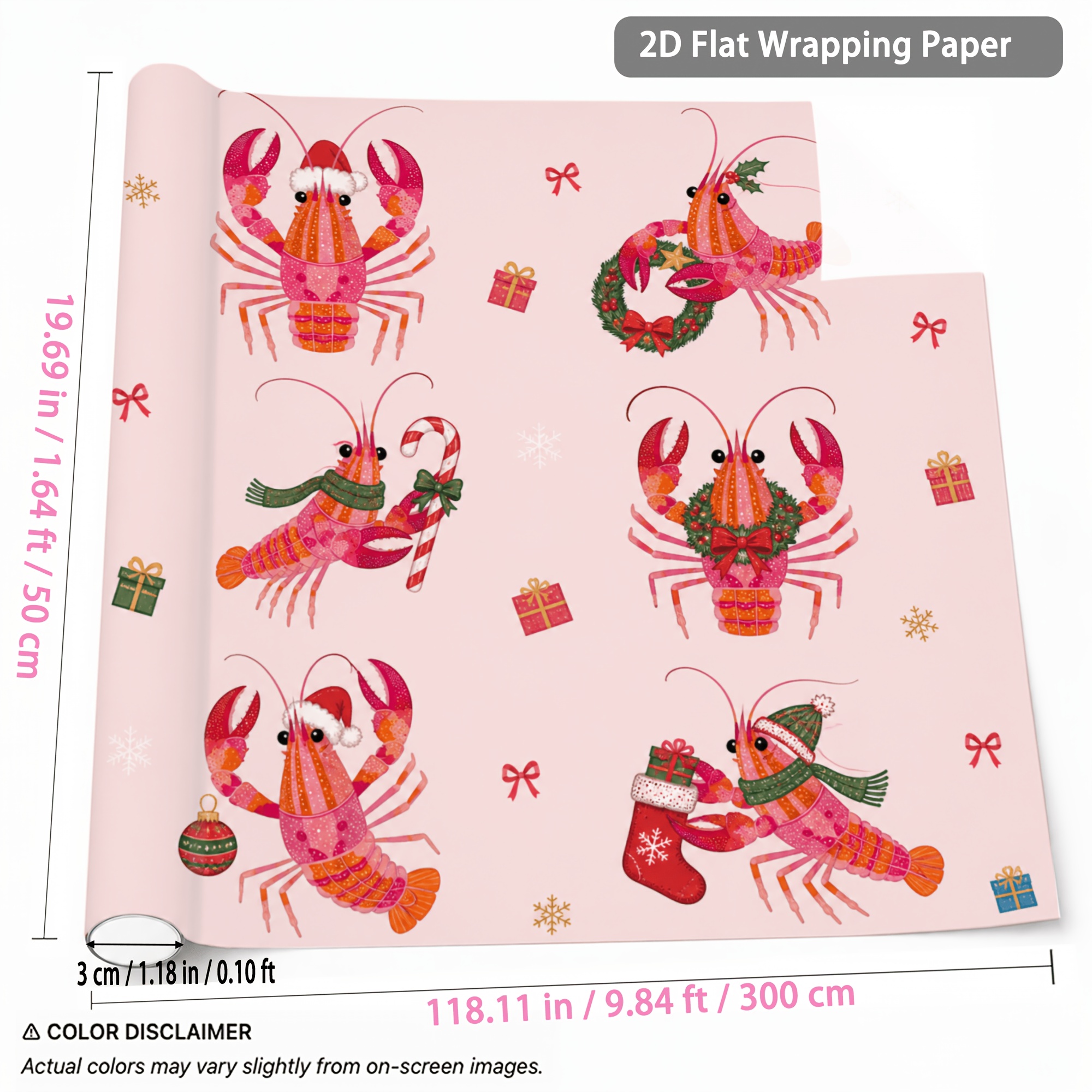 TEMU 1 Rolle 1.64Ft X 9.84Ft Weihnachts-Krabbenmuster Geschenkpapier Geschenkverpackungspapier für Geschenkverpackung Feiertagsparty Neujahr