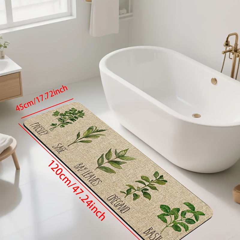 TEMU High-quality Diatomite Mat With Hand-painted Plant Illustration Print, Kitchen Floor Mat, Welcome Doormat, Non-slip Bottom Design, Perfect For