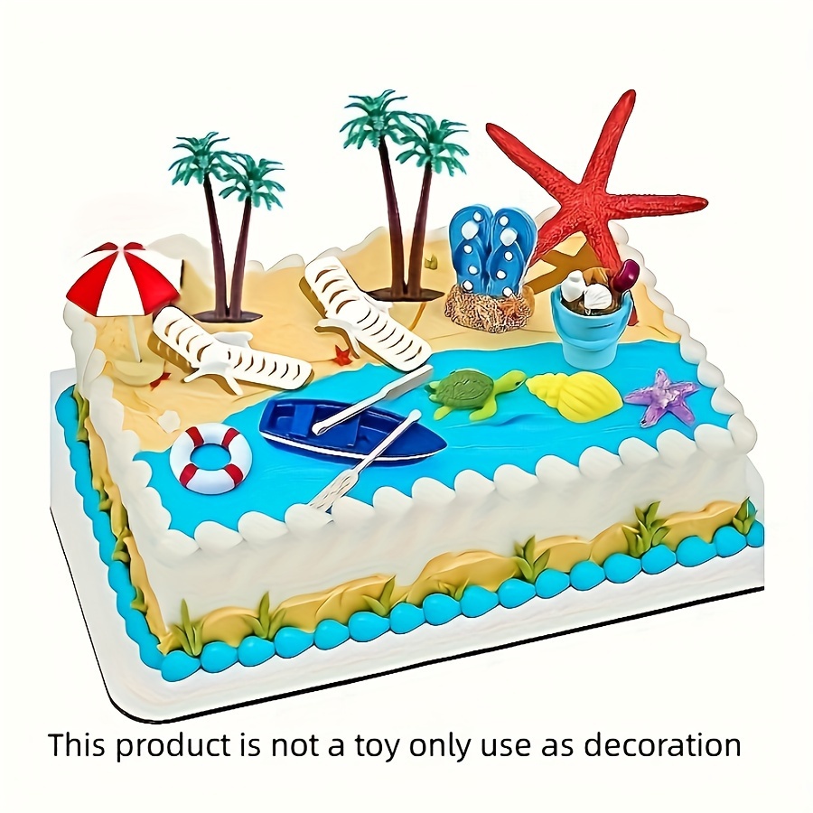 

15pcs, Hawaiian Beach Cake Decorations Summer Ocean Cake Toppers Beach Chair Umbrella Boat Palm Tree Cake Topper For Tropical Luau Swimming Pool Birthday Baby Shower Party Supplies