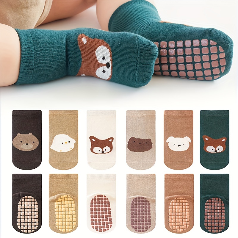 

6 Pairs Toddler's Novelty Cute Floor Socks, Anti-skid Cotton Socks With Dot Glue, Boys Girls Kids Socks For All Seasons Wearing