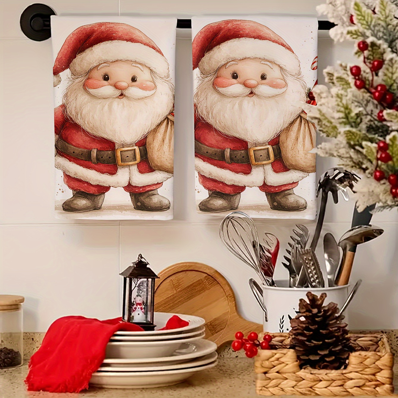 

2pcs Christmas Santa Dishcloth-soft, Absorbent, Quick-dry Kitchen Towels-christmas Decorations- Home Kitchens And Bathrooms