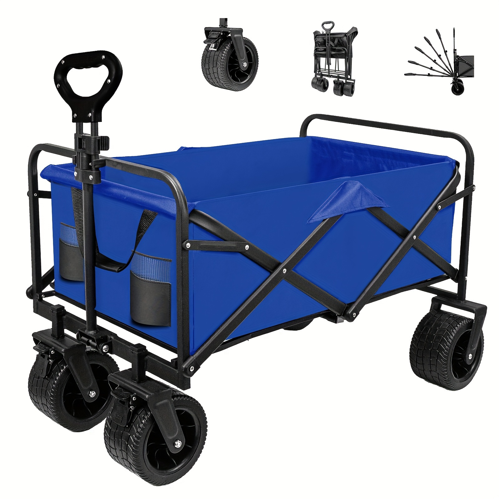 

Szhlux Collapsible Foldable Wagon, Beach Wagon With For Sand, Utility Grocery Wagon With And Brakes For Camping Sports Outdoor Activities