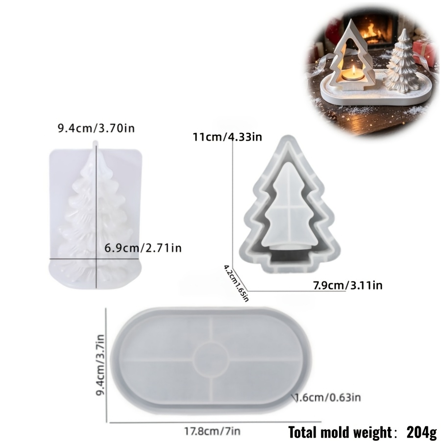 TEMU 3pcs Kickmove Diy Christmas Tree Silicone Mold Suitable For Resin, Gypsum & Stone Making - Hollow Candlestick, Stacked 3d Pine Tree With