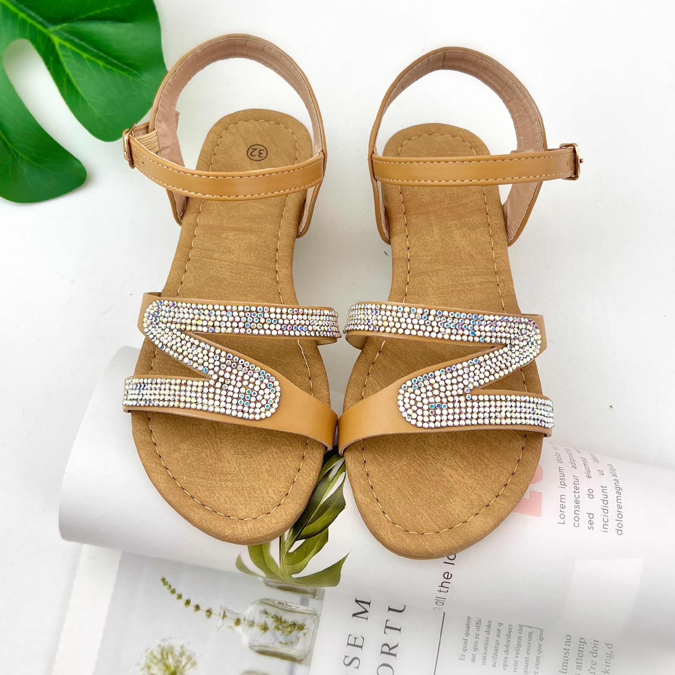 Girls Trendy Rhinestone Strip Sandals Assorted Colors Kids - Temu